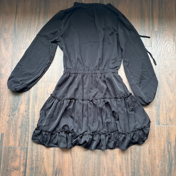 BTFBM Women's V Neck Tie Neck Long Sleeve High Waist Dress Black Size Medium - Picture 4 of 7